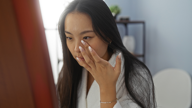 A woman treating her acne with long-term solutions